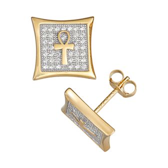 Designs by Gioelli Men's Gold Plated Sterling Silver Cubic Zirconia Ankh Stud Earrings