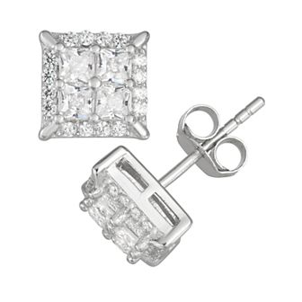 Designs by Gioelli Men's Sterling Silver Cubic Zirconia Square Stud Earrings