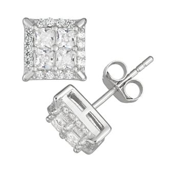 Designs by Gioelli Men's Sterling Silver Cubic Zirconia Square Stud Earrings