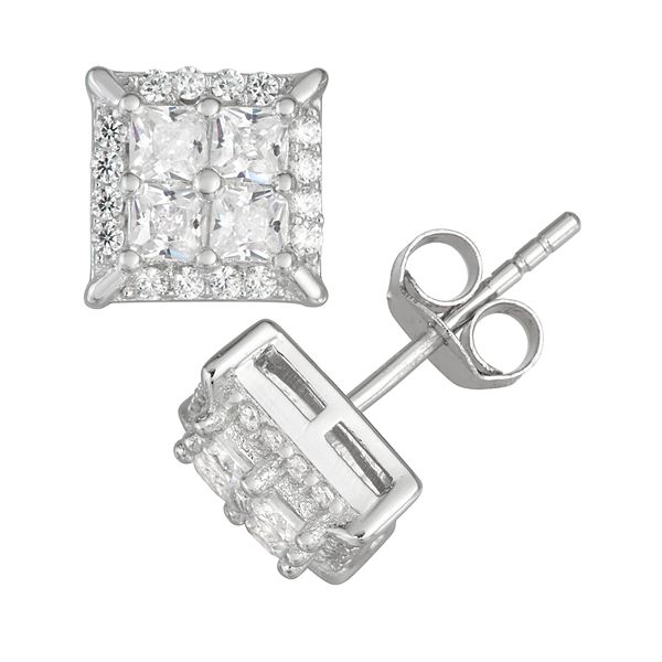 Designs by Gioelli Men's Sterling Silver Cubic Zirconia Square Stud ...