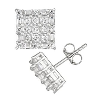 Designs by Gioelli Men's Square Sterling Silver Cubic Zirconia Stud Earrings