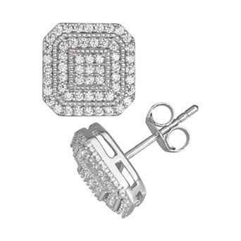 Designs by Gioelli Men's Sterling Silver Halo Cubic Zirconia Stud Earrings