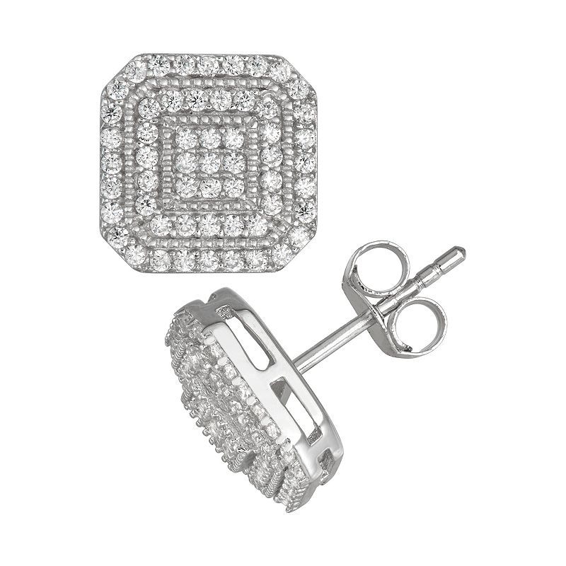 Designs by Gioelli Mens Sterling Silver Halo Cubic Zirconia Stud Earrings,