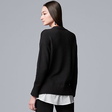 Women's Simply Vera Vera Wang Mock-Layer Lace Up Sweater