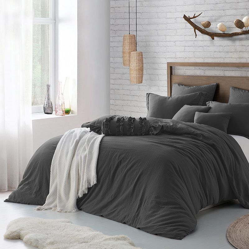 Swift Home Microfiber Washed Crinkle Duvet Cover Set, Grey, Full/Queen