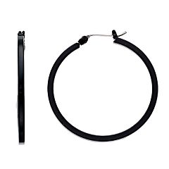 Faux Leather Lined Hoop Earrings Women's Black