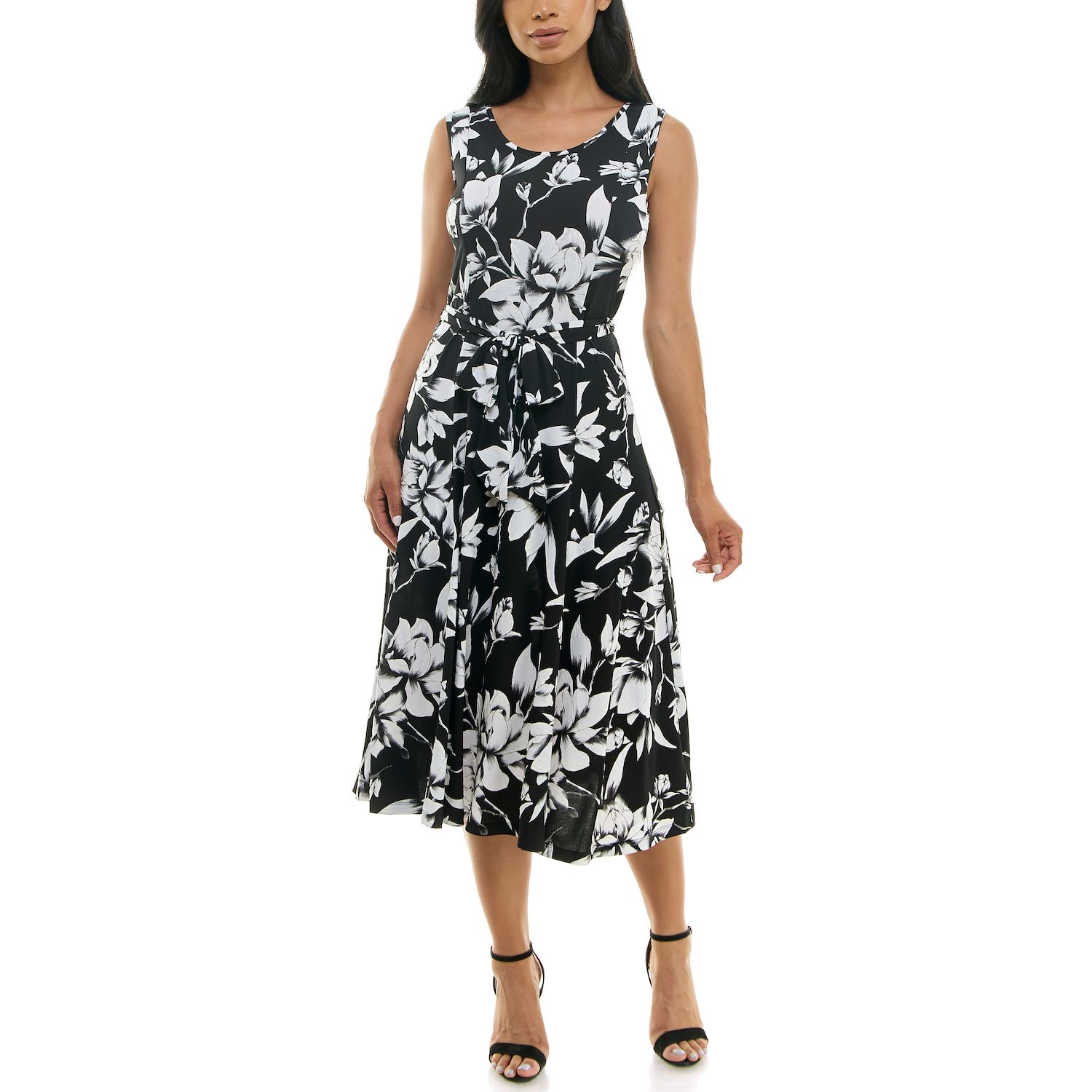 Женские платья Nina Leonard Belted Sleeveless Print Midi Dress