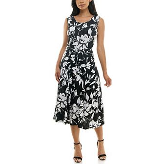 Women's Nina Leonard Belted Sleeveless Print Midi Dress