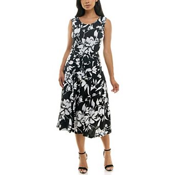 Women's Nina Leonard Belted Sleeveless Print Midi Dress