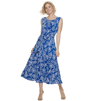 Women's Nina Leonard Belted Sleeveless Print Midi Dress