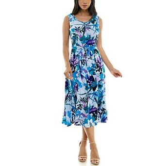 Women's Nina Leonard Belted Sleeveless Print Midi Dress