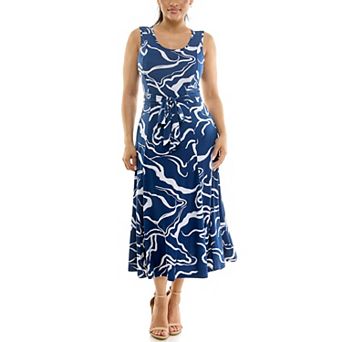 Women's Nina Leonard Belted Sleeveless Print Midi Dress