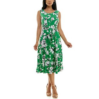 Women's Nina Leonard Belted Sleeveless Print Midi Dress