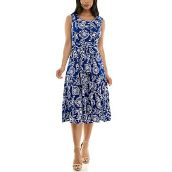 Women's Nina Leonard Belted Sleeveless Print Midi Dress