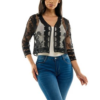 Women's Nina Leonard Embroidered Sheer Tulle Bolero