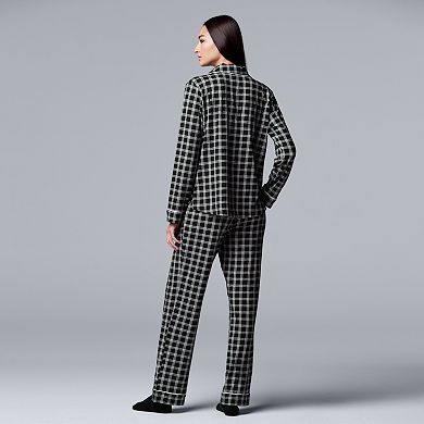 Women's Simply Vera Vera Wang Notch Collar Shirt, Pants & Socks Pajama Set