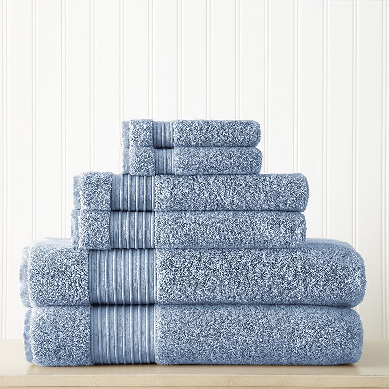 Allure 6-pack Lifestyle Turkish Cotton Bath Towel Set, Blue, 6 Pc Set