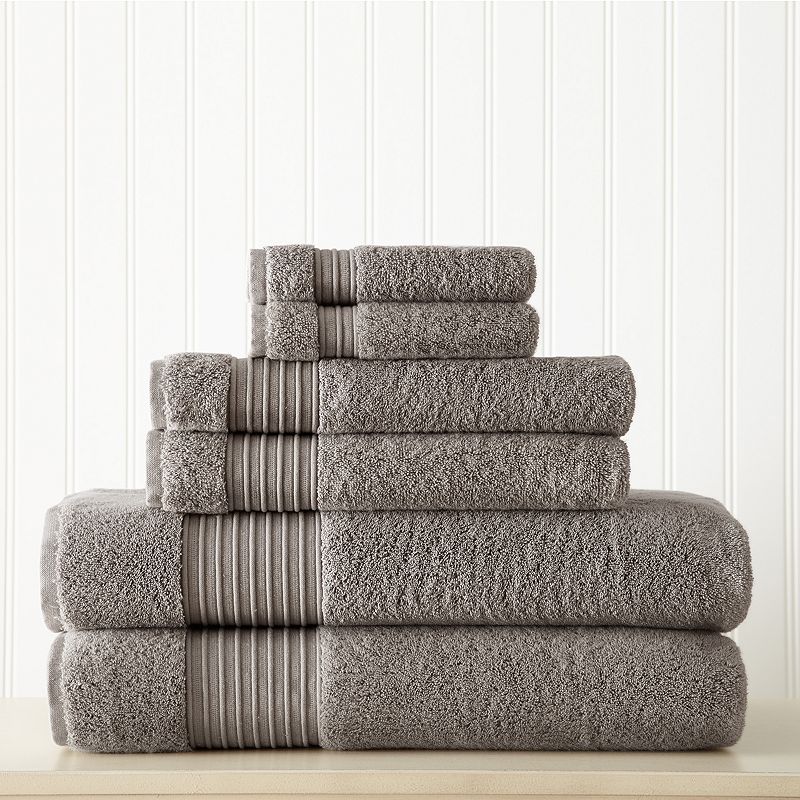 Allure 6-pack Lifestyle Turkish Cotton Bath Towel Set, Grey, 6 Pc Set