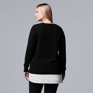 Plus Size Simply Vera Vera Wang Lace Mock-Layer Sweater