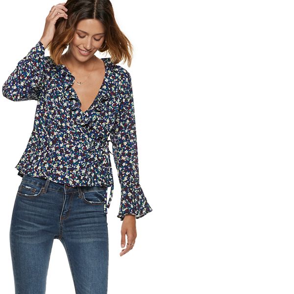 Womens Popsugar Ruffle Faux Wrap Top 