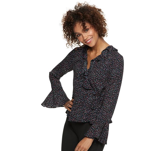 Womens Popsugar Ruffle Faux Wrap Top 