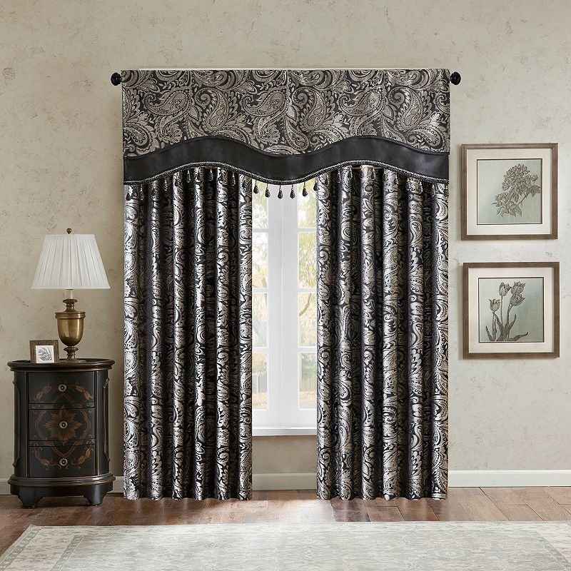 Madison Park Whitman Jacquard Window Valance With Beads, Black