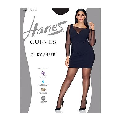 Plus Size Hanes Curves Silky Sheer Control Top Pantyhose