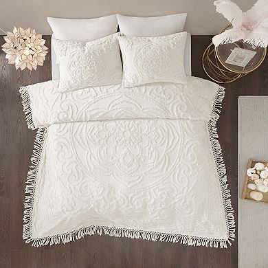 Madison Park 3-piece Virginia Cotton Chenille Medallion Fringe Coverlet Set