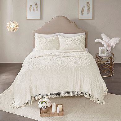 Madison Park 3-piece Virginia Cotton Chenille Medallion Fringe Coverlet Set