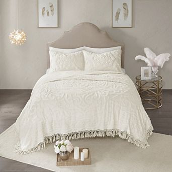 Madison Park Virginia Cotton Chenille Medallion Fringe Coverlet Set