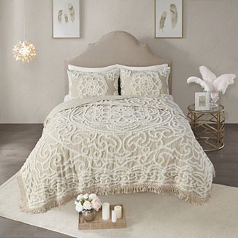 Madison Park Virginia Cotton Chenille Medallion Fringe Coverlet Set