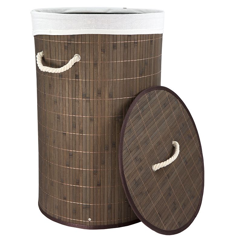 Home Basics Round Foldable Bamboo Laundry Hamper, Brown