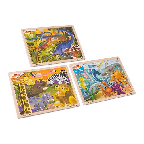 Melissa & Doug 24-Piece Wooden Jigsaw Puzzle 3-Pack - Dinosaur, Safari ...