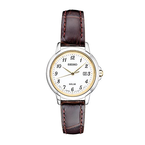 seiko watch women's black leather strap