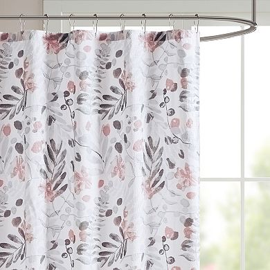 Madison Park Lyla Seersucker Botanical Print Shower Curtain