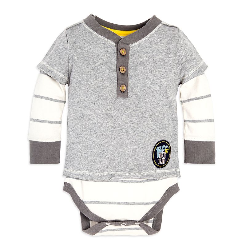 UPC 843474100155 product image for Baby Boy Burt's Bees Baby Organic Wild Bee Henley Mock Layer Bodysuit, Size: 12  | upcitemdb.com