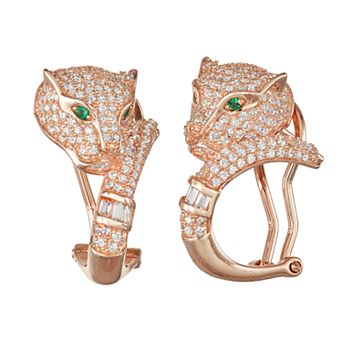 Designs by Gioelli 14k Rose Gold Over Silver Cubic Zirconia Panther Semi-Hoop Earrings