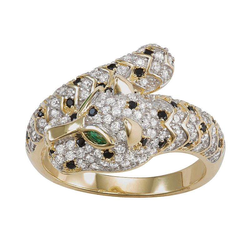 14k Gold Over Silver Cubic Zirconia Panther Bypass Ring, Womens, Size: 5, 