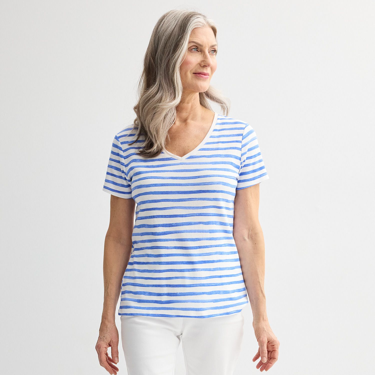 thumbnail image 2 of Women's Linen Shirt With 3/4 Sleeves - V Neck Button Down Loose Fit Blouse For Seniors 2 of 14