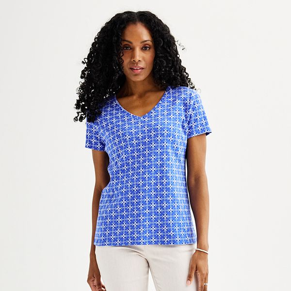 Women's Croft & Barrow® Essential V-Neck Tee - Blue Window Tile (MEDIUM)