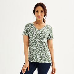 Lucky Brand Women's Green Camo V-Neck T-shirt Top Blouse