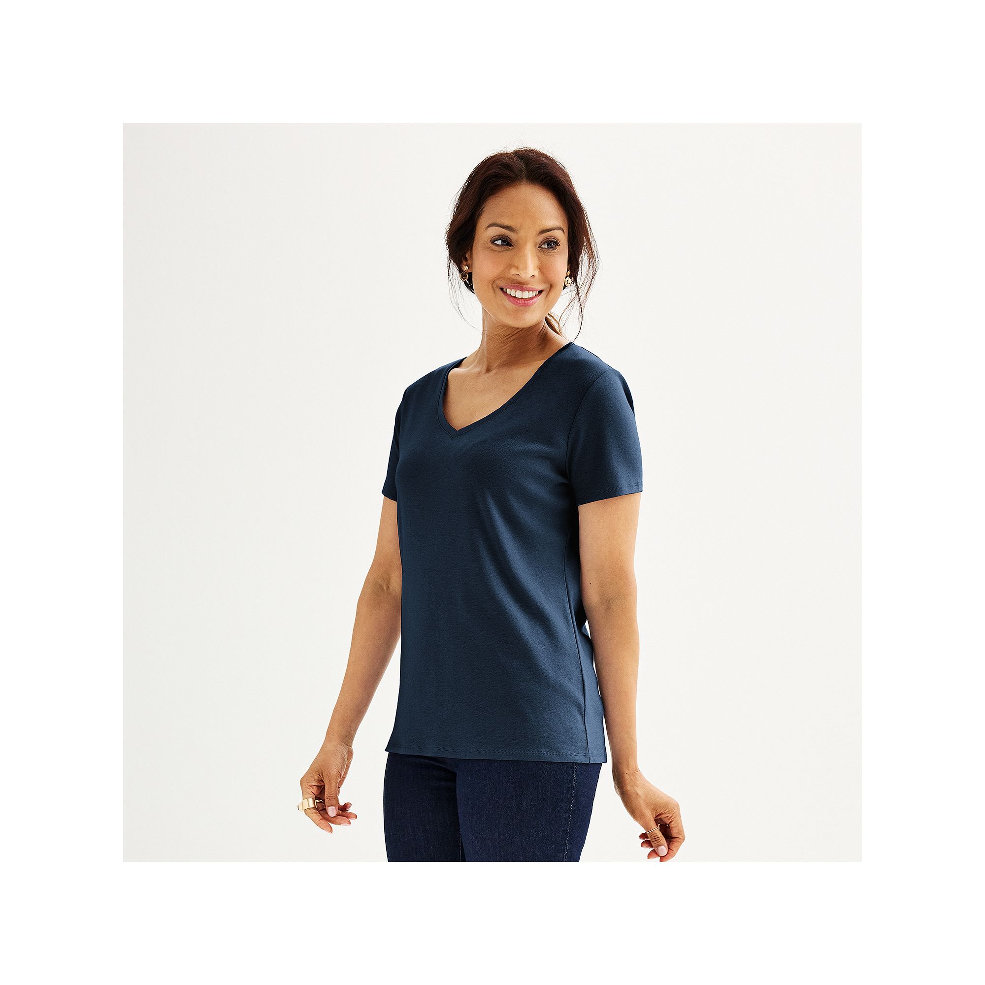 Womens Croft & Barrow® Essential V-Neck Tee, Size: Small, Blue