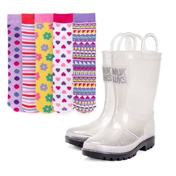 Inspecteren kwaadheid de vrije loop geven Veranderlijk MUK LUKS Clear Molly Girls' Waterproof Rain Boots with 5-Pack Socks