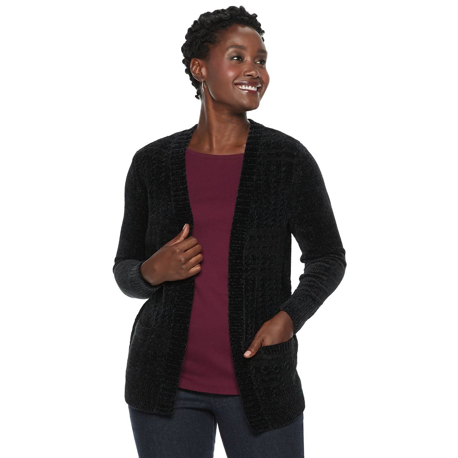 chenille cardigan black