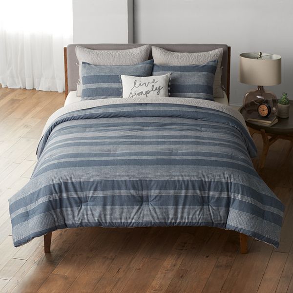 Farmhouse Stripe Comforter Set With Shams, Farmhouse King Size Bedding Set