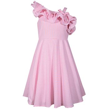 Girls 7-16 Bonnie Jean Asymmetrical Ruffle Seersucker Dress
