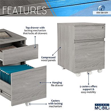 Techni Mobili Rolling 2-Drawer Filing Cabinet