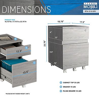 Techni Mobili Rolling 2-Drawer Filing Cabinet