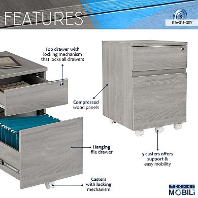 Techni Mobili Rolling 2-Drawer Filing Cabinet