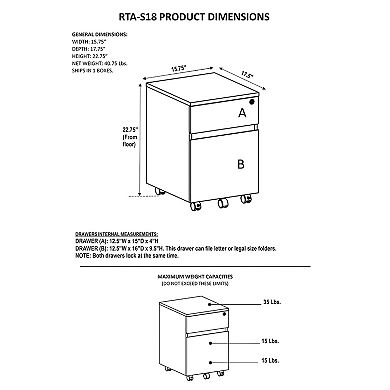 Techni Mobili Rolling 2-Drawer Filing Cabinet